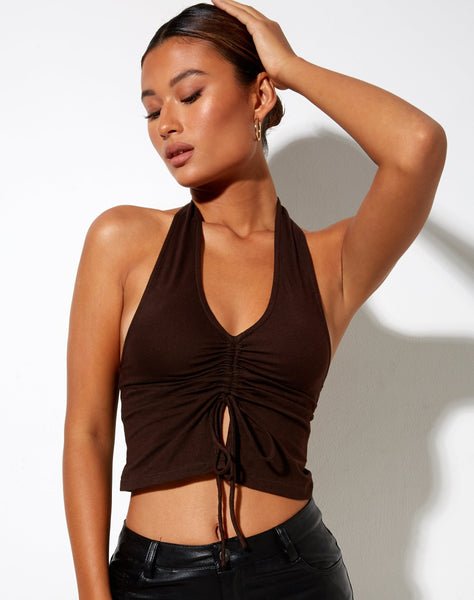 Image of Dapa Crop Top in Lycra Bitter Chocolate