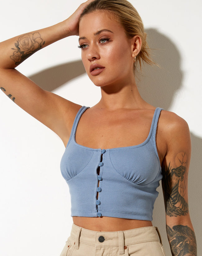 Image of Darau Crop Top in Rib Powder Blue