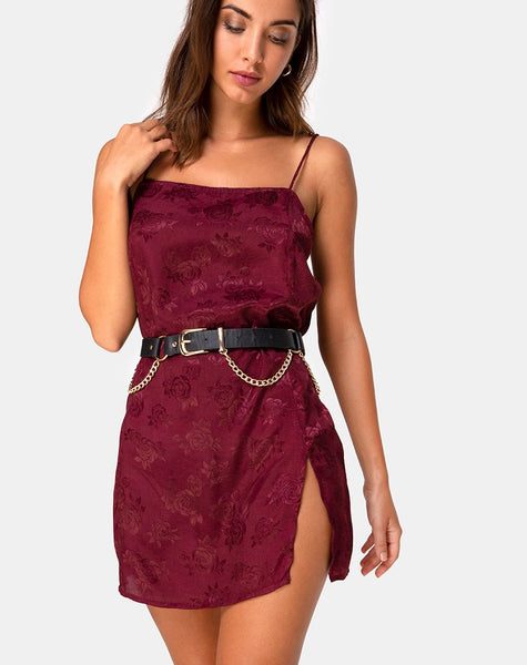 Datista Slip Dress in Satin Rose Burgundy