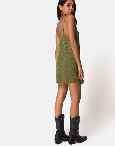 Datista Slip Dress in Satin Cheetah Khaki