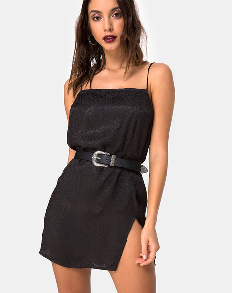 Datista Slip Dress in Satin Cheetah Black