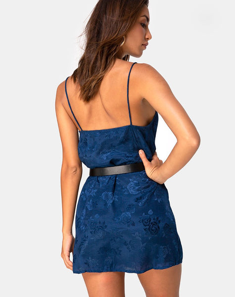 Datista Slip Dress in Satin Rose Navy