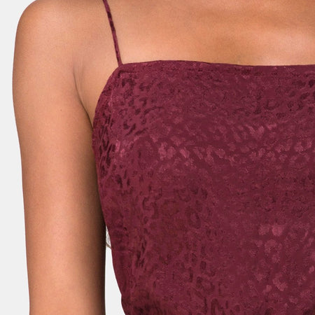 Datista Slip Dress in Satin Cheetah Burgundy