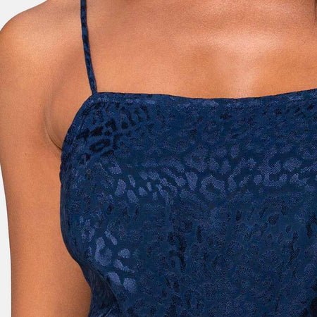 Datista Slip Dress in Satin Cheetah Navy