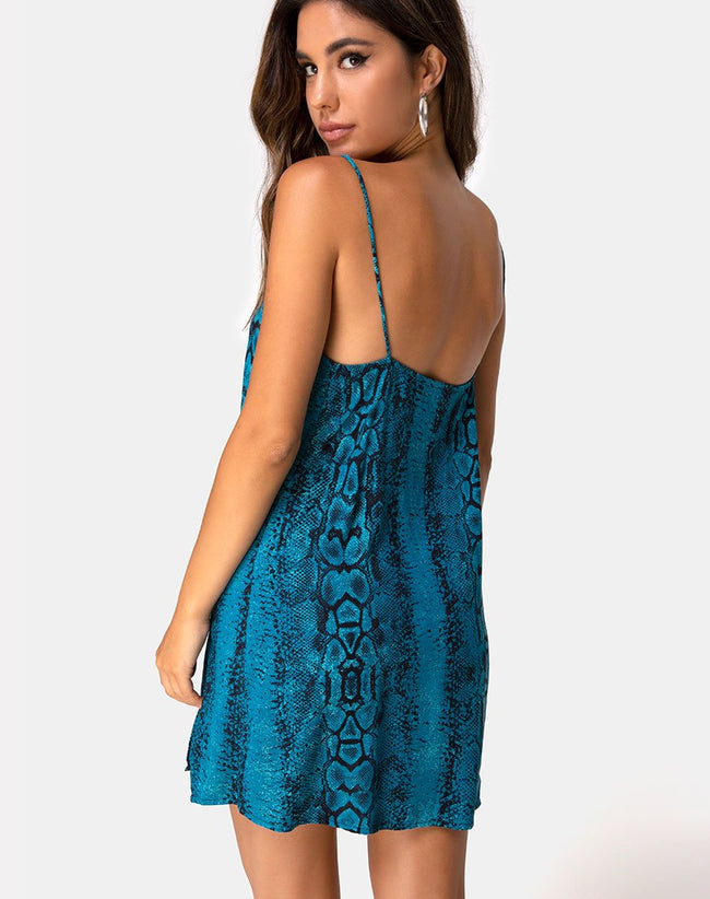 Datista Slip Dress in Snake Blue