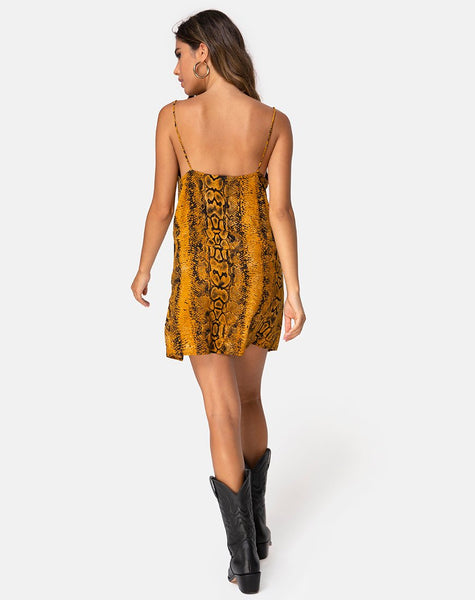 Datista Slip Dress in Snake Mustard