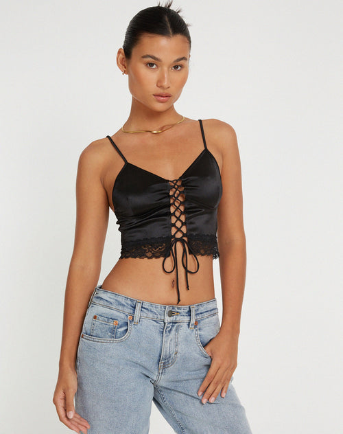 image of Datuk Crop Top in Satin Black