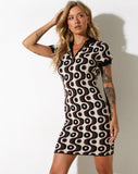 image of Daxia Mini Dress in Wavy Geo Ivory Brown and Black