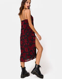 Daxita Dress in Romantic Red Rose Flock