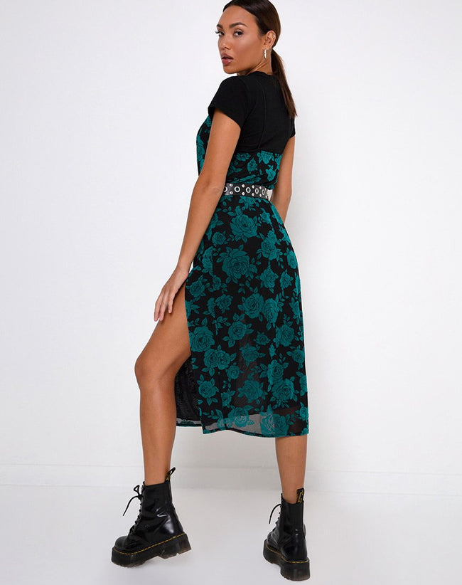 Daxita Midi Dress in Romantic Rose Flock Teal