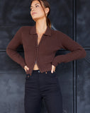 Image of Tuzip Cardi in Knit Choco Brown