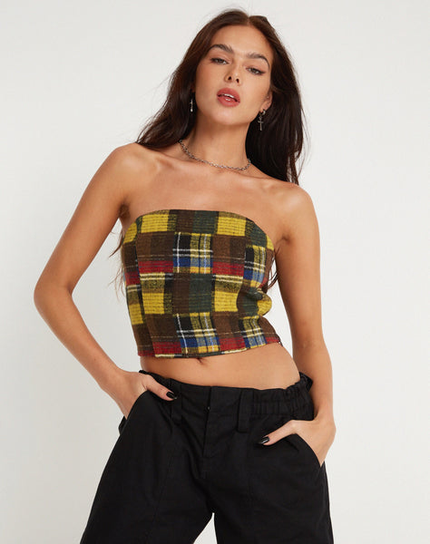 Image of Delny Bandeau Top in Mix Tartans