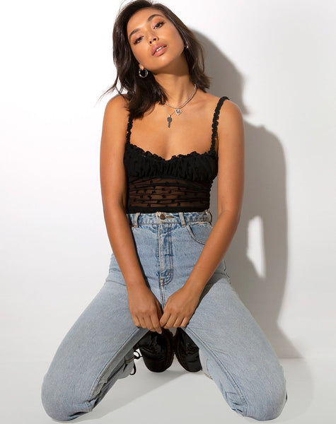 Delora Crop Top in Black Flock Flutterby