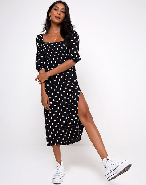 Deloya Midi Dress in 80's Polka Black