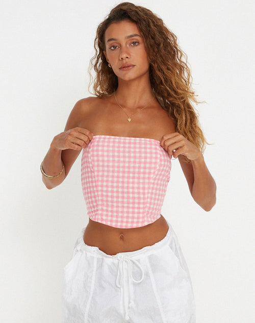 image of Den Bandeau Top in Gingham Pink