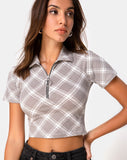 Dhen Crop Top in Grunge Check Taupe