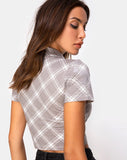 Dhen Crop Top in Grunge Check Taupe