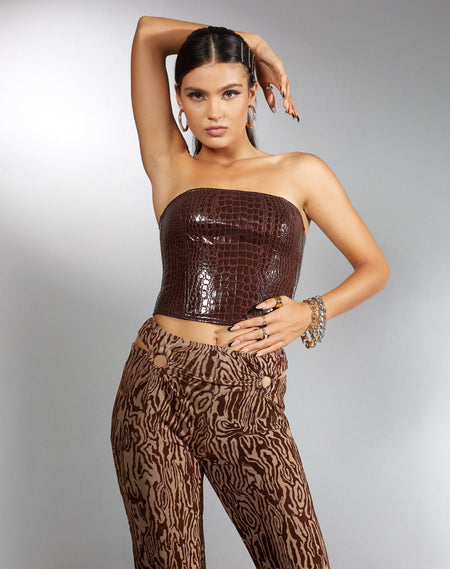 Dena bandeau Top in PU Snake Skin Tan