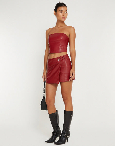 image of Rolo Mini Skirt in PU Blood Red