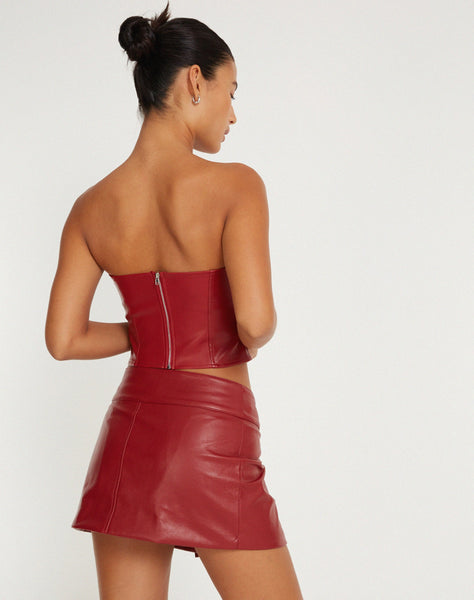 image of Rolo Mini Skirt in PU Blood Red