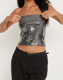 image of Dena Bandeau Crop Top in Silver Shimmer