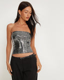 image of Dena Bandeau Crop Top in Silver Shimmer