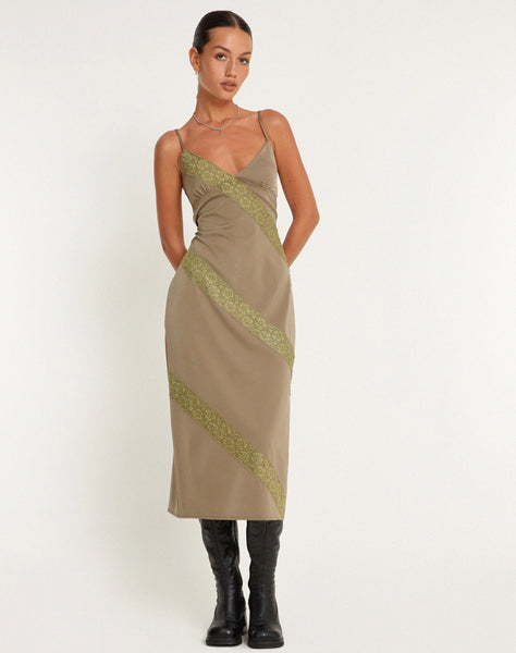 image of Deonne Midi Dress in Satin Avocado