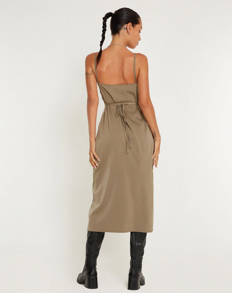 image of Deonne Midi Dress in Satin Avocado