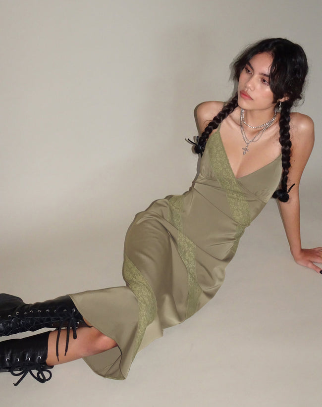 image of Deonne Midi Dress in Satin Avocado