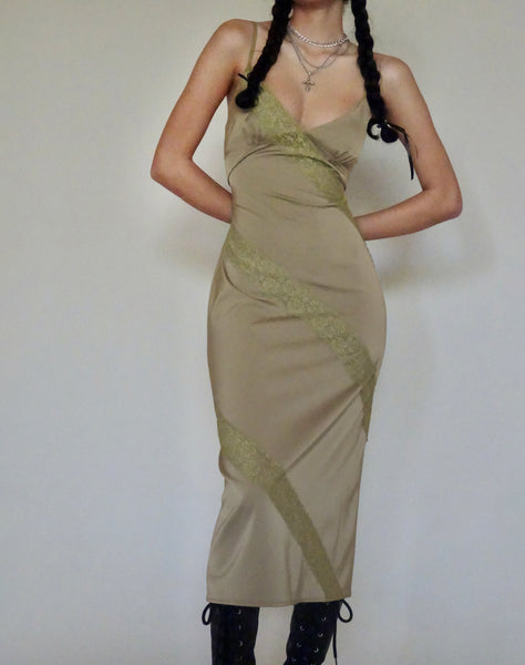 image of Deonne Midi Dress in Satin Avocado