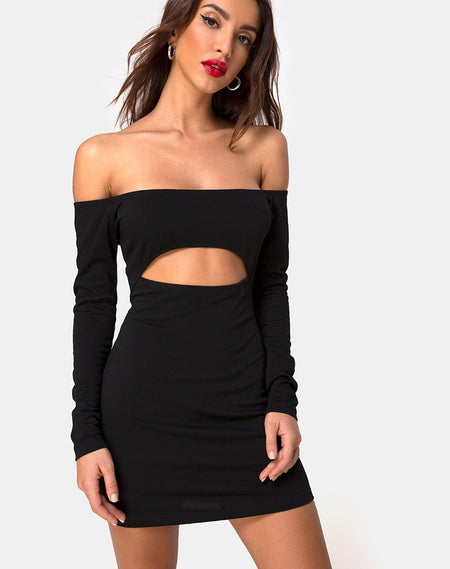 Mega Bodycon Dress in Croc Flock Black