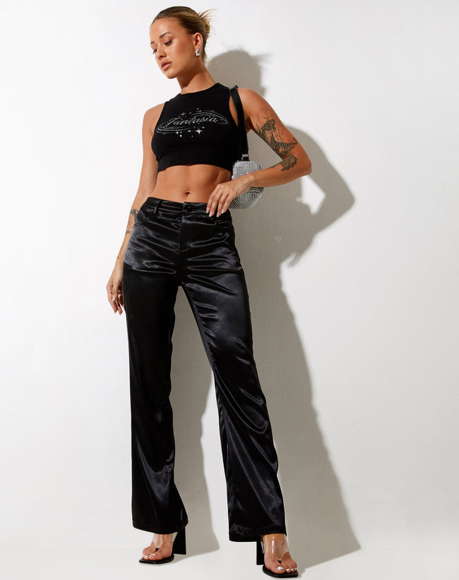 Desta Trouser in Satin Black Fantasia Diamante