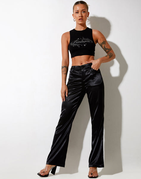 Desta Trouser in Satin Black Fantasia Diamante