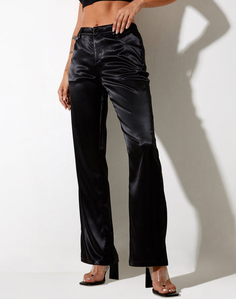 Desta Trouser in Satin Black Fantasia Diamante