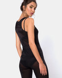 Devile Unitard in Sheer Mesh Black