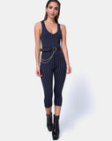 Devile Unitard in Pinstripe Navy