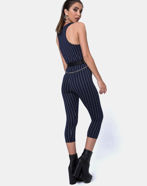 Devile Unitard in Pinstripe Navy