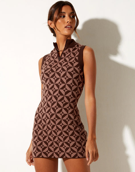 Image of Dewei Dress in Geo Knit Coffee Brown