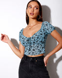 Deyha Crop Top in Love Bloom Grey and Blue Flock