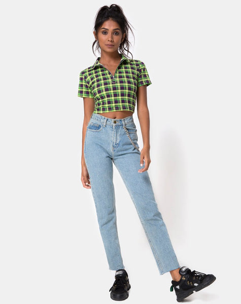 Dhen Crop Top in Green and Purple Check