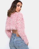 Diabla Crop Jumper in Shaggy Knit Sugar Pink