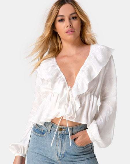 Frantic Longsleeve Blouse in Satin Ivory