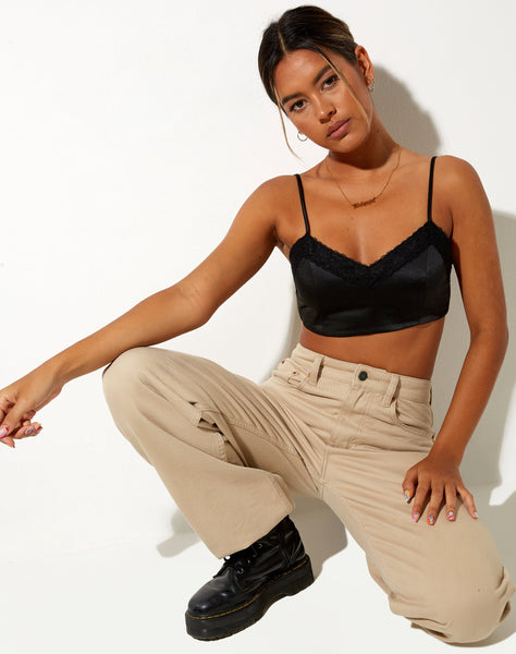 Image of Dinie Crop Top in Satin Black