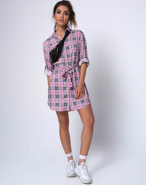 Dise Shirt Dress in Pink Check