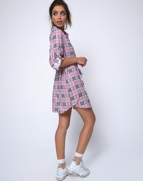 Dise Shirt Dress in Pink Check