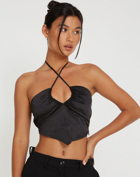 Timbis Strappy Top in Satin Black