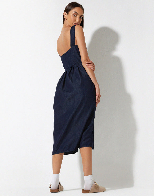 image of Doraya Midi Dress in Denim Blue Chambray