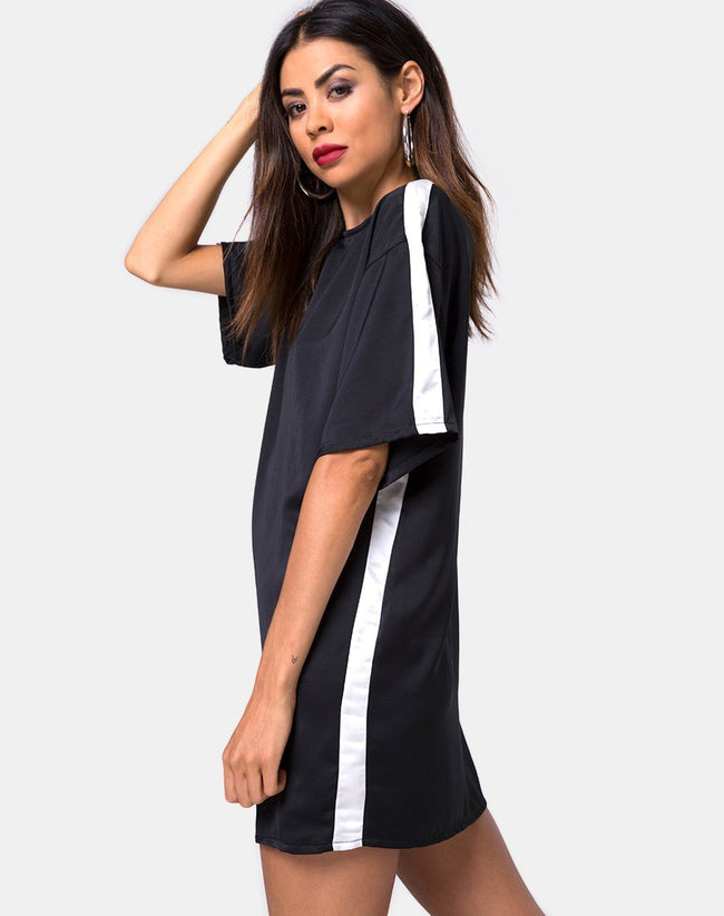 Dore T-Shirt Dress in Black with Ivory Stripe