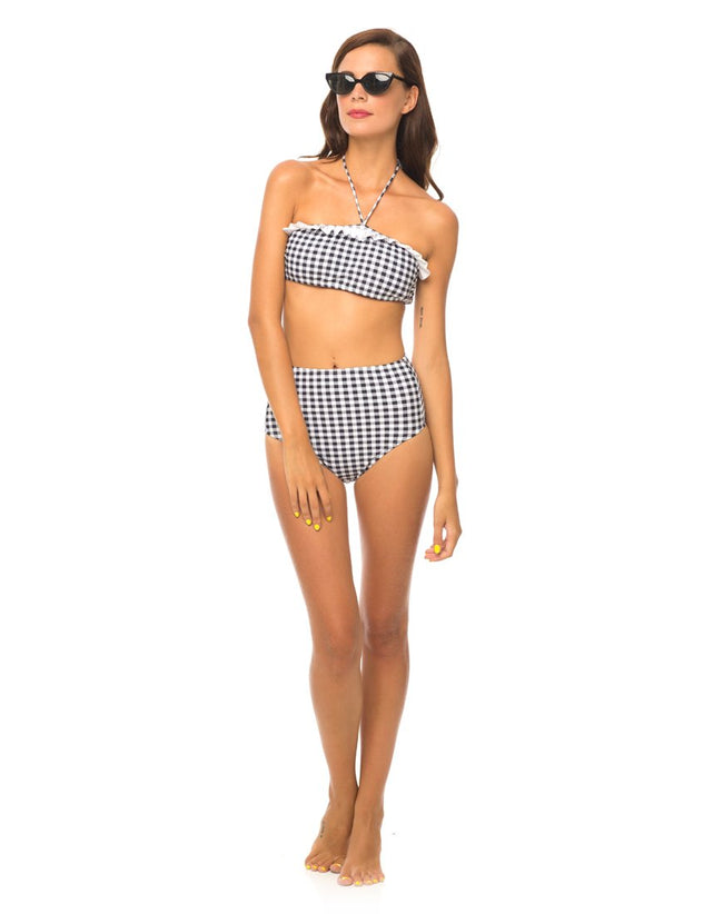 Motel Dosey Halter Neck Bikini Top in Gingham