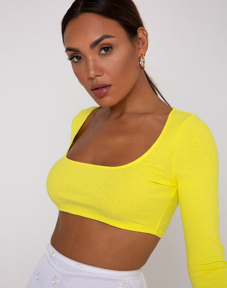 Adea Crop Top in Rib Green Purple and Yellow by Motel